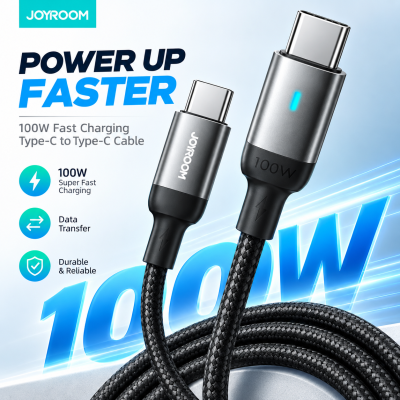 Joyroom Ultimate Audio & Power Combo – JR-EC07 Metal Half In-Ear Type-C Wired Earphones & S-CC100A10 100W Fast Charging Type-C to Type-C Nylon Cable (1M)